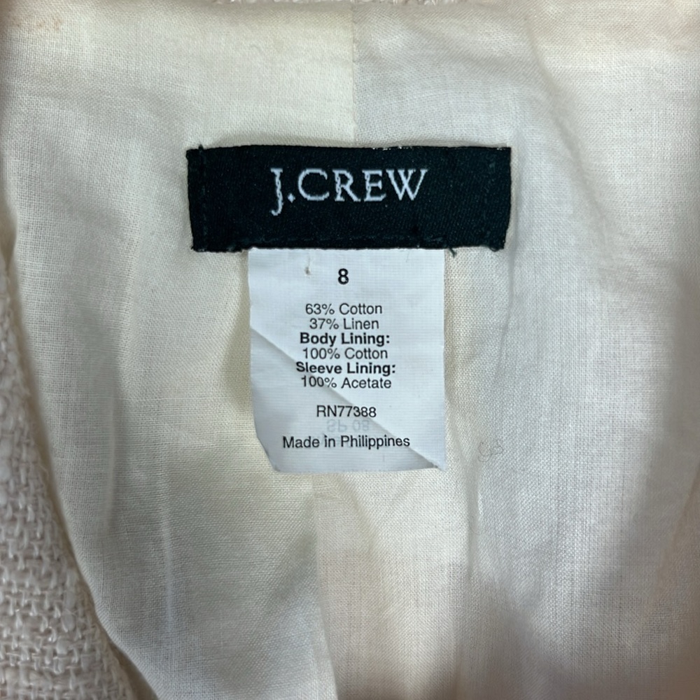 Size 8 J. Crew Waverly Ivory Cream 3/4 Sleeve Blazer Lady Jacket - Picture 3 of 3